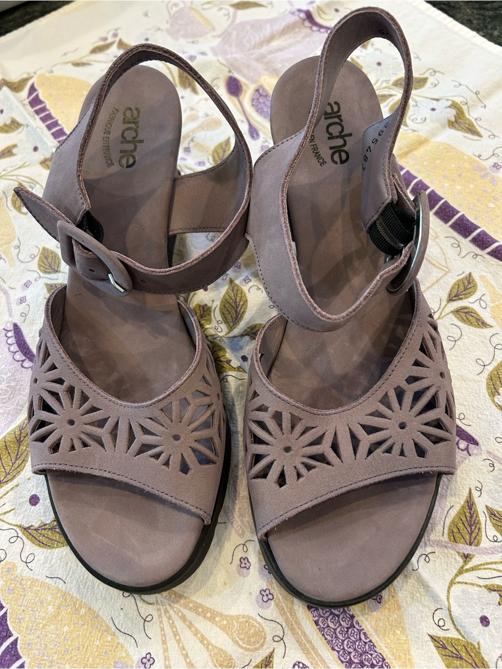 Arche Mauve Suede Cutout Wedge Slingback Sandals